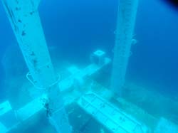 Main mast looking down on the Vandenberg wreck dive in Key West